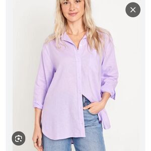 Old Navy Shirt Button Up Long Sleeves Linen Blend Lavender Womens Size 2XL